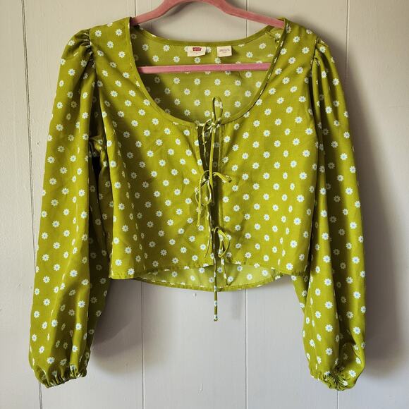 Levi's Tops - 70s Boho Hippe Festival LEVI'S Tie Embry Daisy Floral Blouse Medium Lime Green